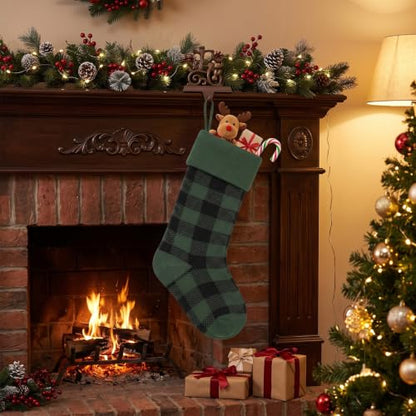 Christmas Stockings Green Black Plaid Knitted Stocking - Variation D