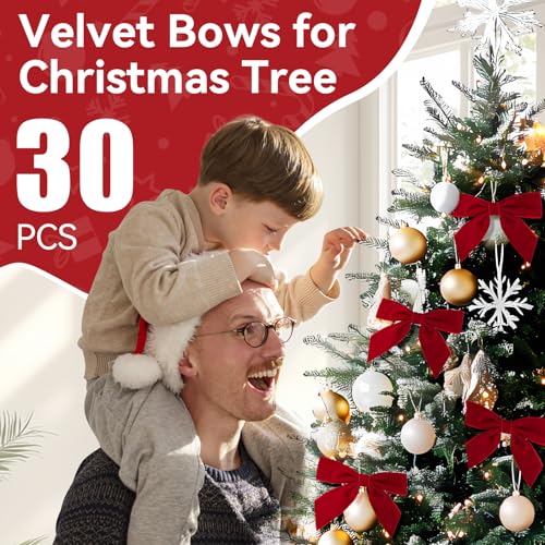 Red Velvet Bows for Christmas Tree Decoration - 30PCS Holiday Gift & Wreath Accents