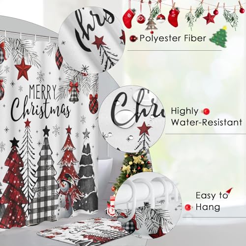 Christmas Tree Bathroom Decor Set with Shower Curtain and Rugs – 4 Pieces