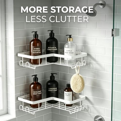 White 2 Pack L-Shaped Corner Shower Caddies Wall-Mounted Rustproof Stainless Steel