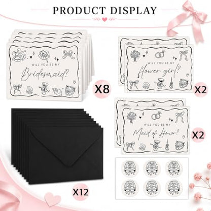 12pcs Bridesmaid Proposal Cards Set with Envelopes & Stickers