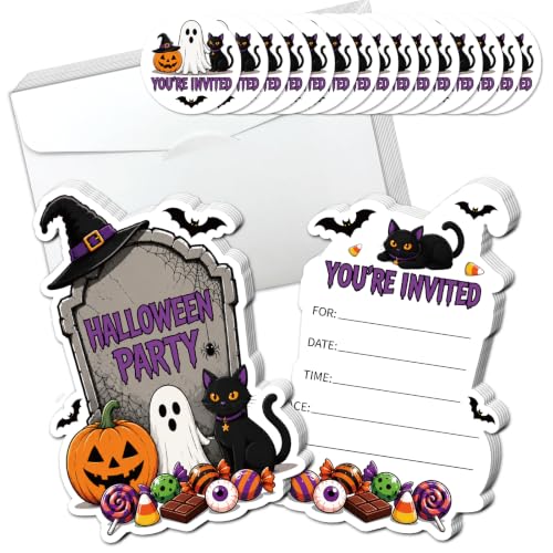 Halloween Tombstone Invitation Cards Set with Envelopes & Stickers - 15 Pack