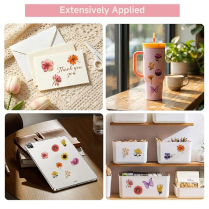 200 Pcs Waterproof Dried Flower Stickers for Scrapbooking & Resin Art