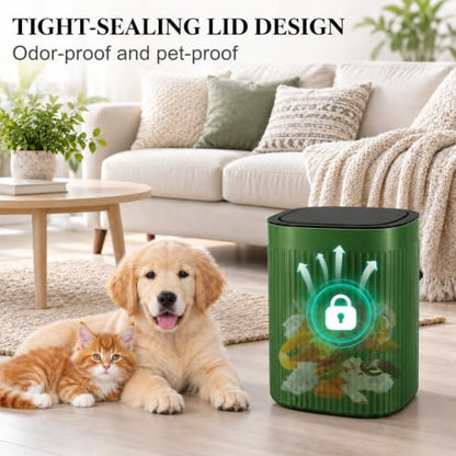 Small Green Bathroom Trash Can with Lid 2.1 Gallon - Press-to-Open, Odor & Pet Control