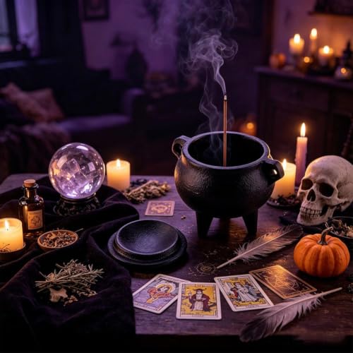 Cast Iron Incense Burner Cauldron with Removable Lid, Mini Aromatherapy Pot for Stick & Cone Incense, Home Decor
