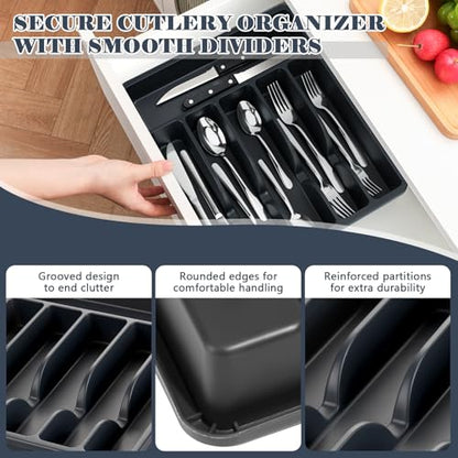 BEWOS 49-Piece Stainless Steel Flatware Set for 8 with Organizer - Includes Knives, Forks & Spoons