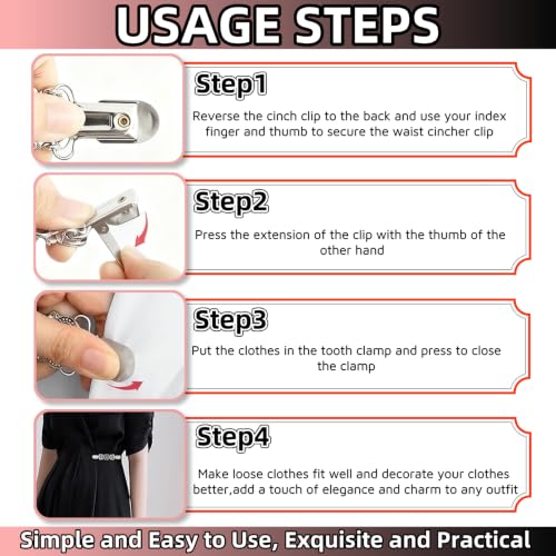 6 Pack Retro Waist Cinch Clips for Shirts, Sweaters & Dress Tights