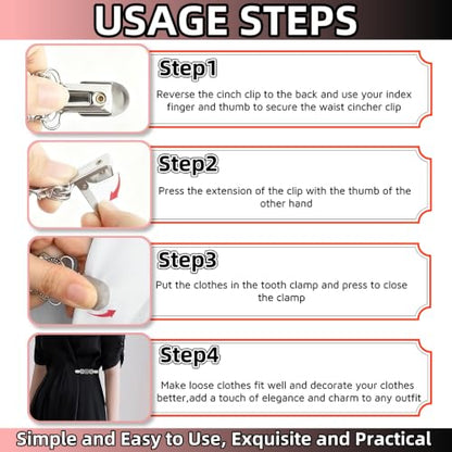 6 Pack Retro Waist Cinch Clips for Shirts, Sweaters & Dress Tights
