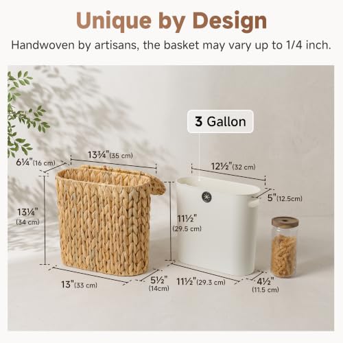 Natural Water Hyacinth Bathroom Trash Can with Removable Liner - Oval, 13 ¾"L x 6 ¼"W x 13 ¼"H