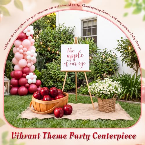 Fake Red Apples with Bamboo Basket - Fall Farmhouse Decor Set of 12