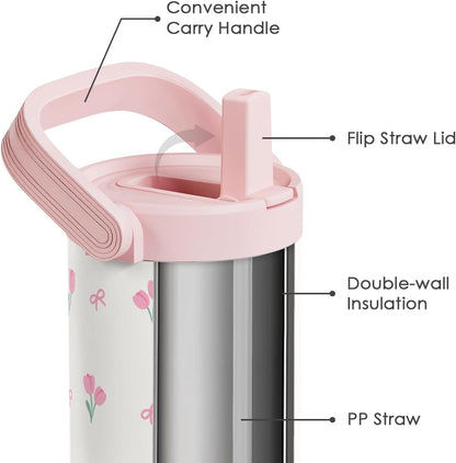 SANDJEST 30oz Insulated Tumbler with Stainless Steel Straw Lid - Perfect Travel Coffee Cup for Women & Girls
