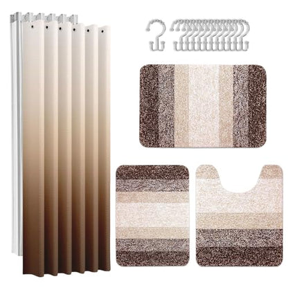 Ombre Brown Bathroom Set with Shower Curtain, Rugs & Accessories