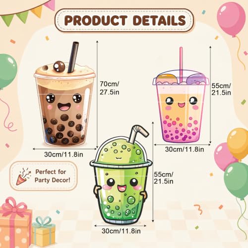 Bubble Tea Party Decorations Stand Up Cutouts - 3 Pack Bubble Tea Theme