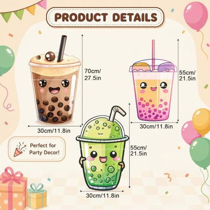 Bubble Tea Party Decorations Stand Up Cutouts - 3 Pack Bubble Tea Theme