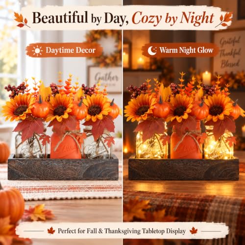 Fall Thanksgiving Mason Jar Centerpiece - Orange Autumn Decor