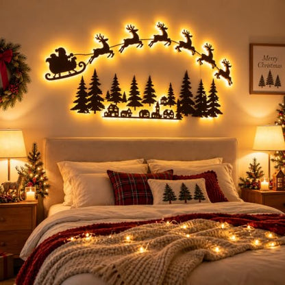 12PCS LED Reindeer Wall Decor - Light-Up Wooden Christmas Decorations - Reindeer and Tree Set