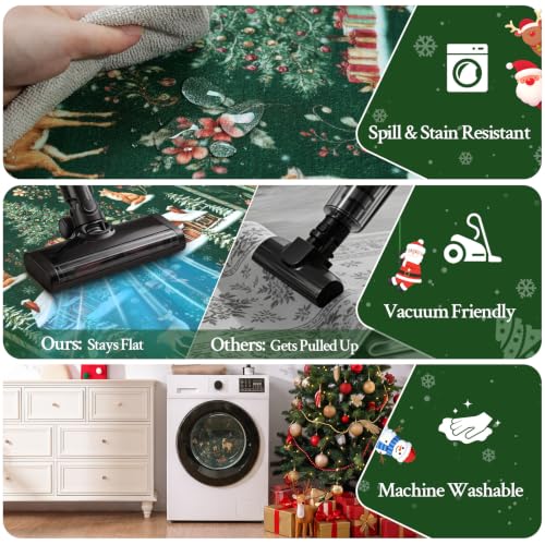 Green Christmas Runner Rug 2x10 Non Slip Washable Hallway Entryway