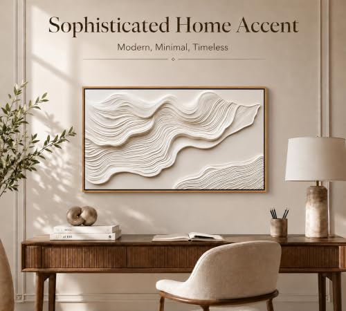Wave Framed Abstract Wall Art - Large Geometric Line Canvas 48x24in - Modern Home Decor