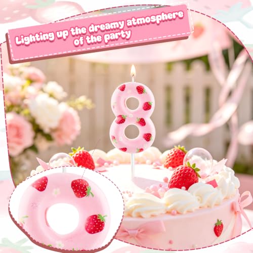 Strawberry Number 4 Birthday Candle - Pink Happy Birthday Cake Topper