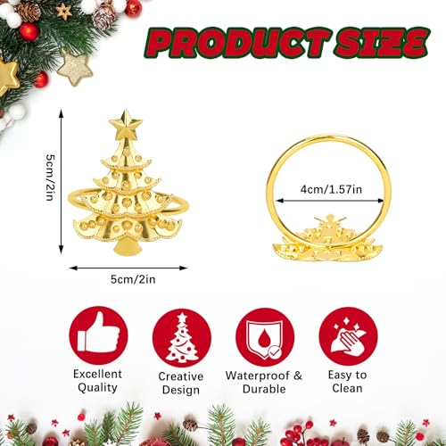 Christmas Tree Napkin Rings Set of 20 - Gold 5cm Christmas Table Decor