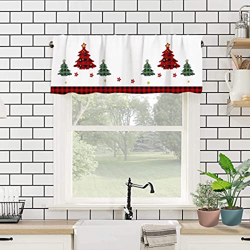 Christmas Valance Curtains for Windows, Red & White Holiday Kitchen Window Treatment - 54 x 18 inch - Variation 11