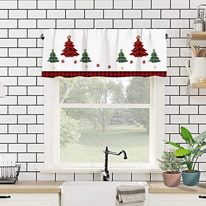 Christmas Valance Curtains for Windows, Red & White Holiday Kitchen Window Treatment - 54 x 18 inch - Variation 11