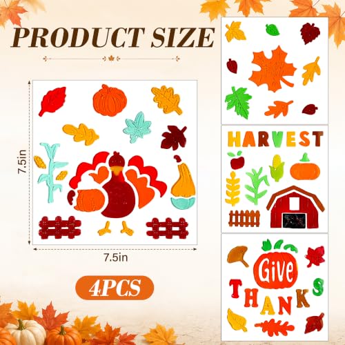 Thanksgiving Gel Window Clings Set - 4 Fall Holiday Decals - Reusable & Removable