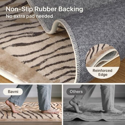 Beige and Brown Zebra Rug 9x12 Animal Print Washable Area Rug for Living Room Bedroom