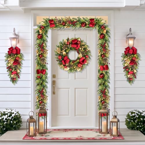 Pre-Lit Christmas Swag with Decorated Greenery and Warm White LED Lights - 28 inch
