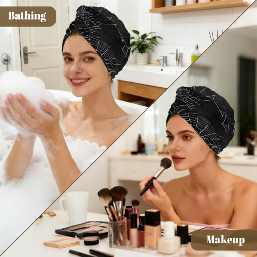 Halloween Spider Web Microfiber Hair Towel Wrap - Soft & Quick Dry