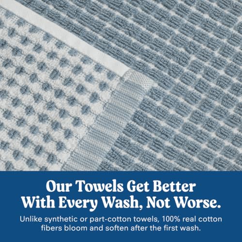 ONSEN Terry Cotton Waffle Bath Towel Set with Hand & Face Towels - Chambray Variation