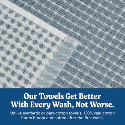 ONSEN Terry Cotton Waffle Bath Towel Set with Hand & Face Towels - Chambray Variation