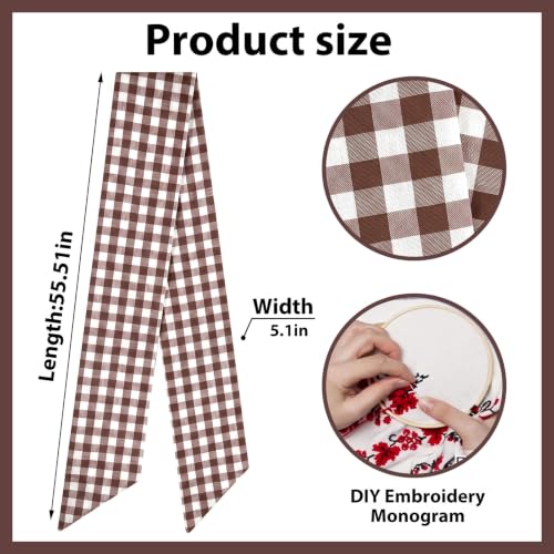 Brown White Plaid Christmas Wreath Sash - Front Door Ribbon - Variation C