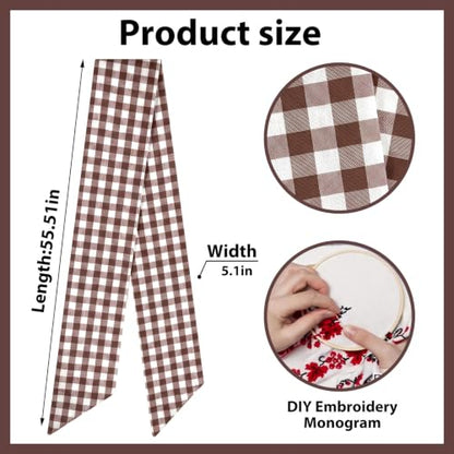 Brown White Plaid Christmas Wreath Sash - Front Door Ribbon - Variation C