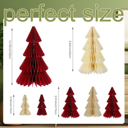 Red Christmas Honeycomb Tree Centerpieces - 7 Pcs 3D Paper Decor