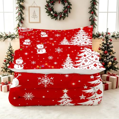 Festive Christmas Comforter King Size Red Snowflake Tree Quilts - Variation of THIS listing