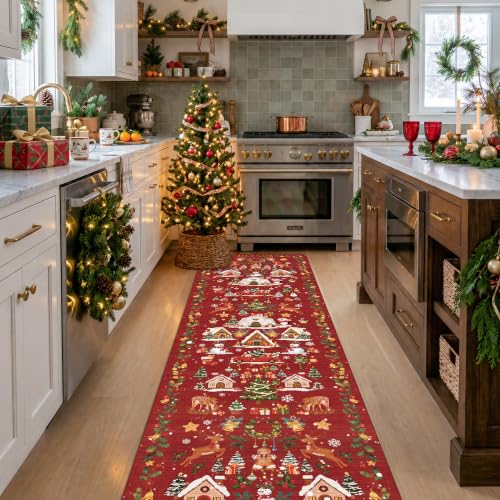 2x8 Christmas Santa Runner Rug Red Non-Slip Washable Entryway Floor Carpet