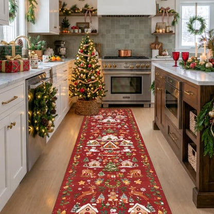 2x8 Christmas Santa Runner Rug Red Non-Slip Washable Entryway Floor Carpet