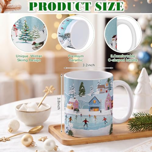 Winter Ice Skating Mug Set - 4 Ceramic Holiday Gift Coffee Cups 11.8 oz