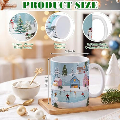 Winter Ice Skating Mug Set - 4 Ceramic Holiday Gift Coffee Cups 11.8 oz