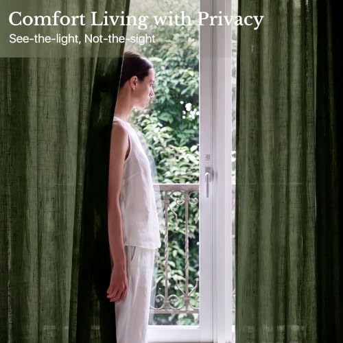 StangH Olive Green Linen Privacy Curtains 90 Inches - Pack of 2, Textured