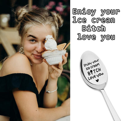 Personalized Ice Cream Spoon Gift for Best Friend & Sister - Fun Stainless Steel Utensil