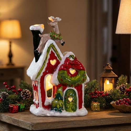 Holiday Deer Candle House - Blue Sky Clayworks 7.3-Inch Decor