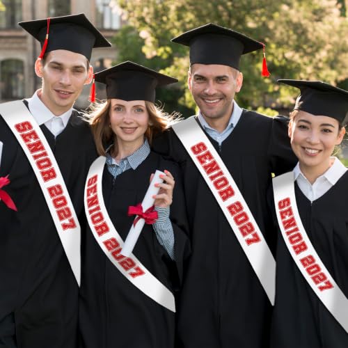 10pcs White Satin Graduation Sashes with Red Glitter Letters - Senior 2027 Party Decorations