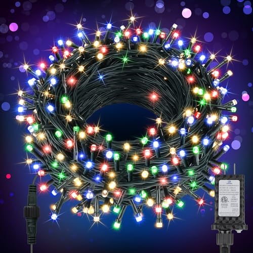 FairyGlim 100 LED Multicolor String Lights - 33FT Waterproof Connectable Christmas Lights with Timer & 8 Modes, Green Wire