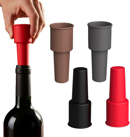 Silicone Wine Stopper for Wine Bottles, 2025 New Wine Stoppers for Wine Bottles, Seal Bottle Cover for Beer Champagne, Glass Bottle Sealer Covers Wine Stoppers for Home Use (4, No Handle)