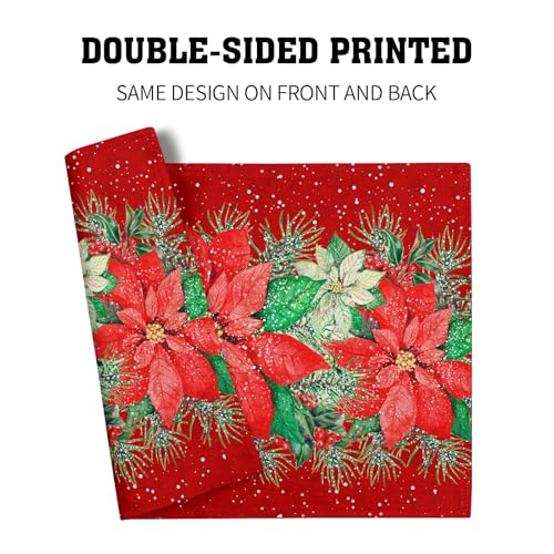 Red Poinsettias Placemats Set of 4 - 12 x 18 Inch Winter Holiday Table Decor
