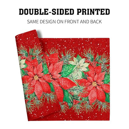 Red Poinsettias Placemats Set of 4 - 12 x 18 Inch Winter Holiday Table Decor