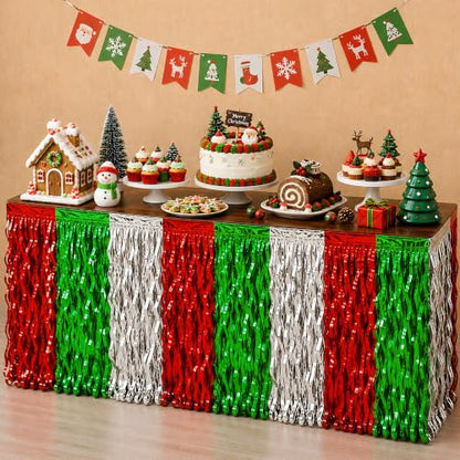 Christmas Decorations - 2 Pack Red Green White Wavy Foil Table Skirts