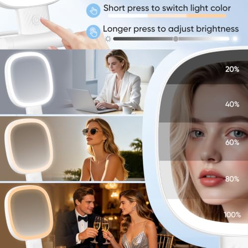 FUNTOUCH 30X Lighted Travel Makeup Mirror with Rechargeable Battery - White